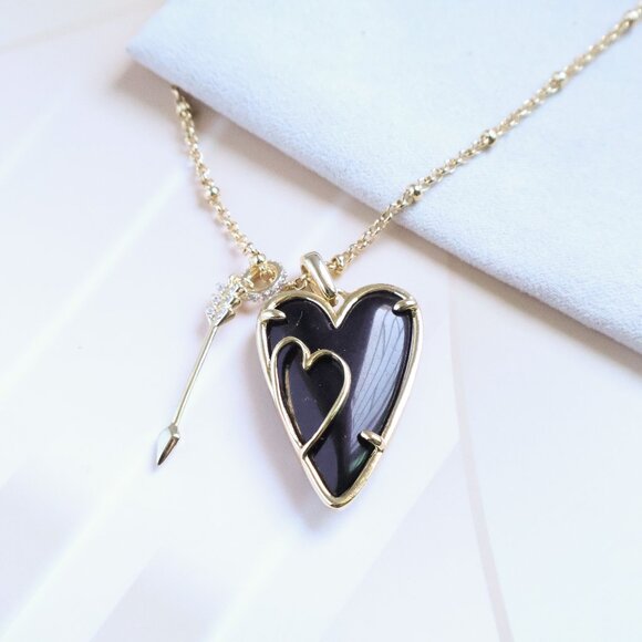 Alicia Bonnie Gold Black Glass Iris Arrow Heart Pendant Necklace - Picture 1 of 2